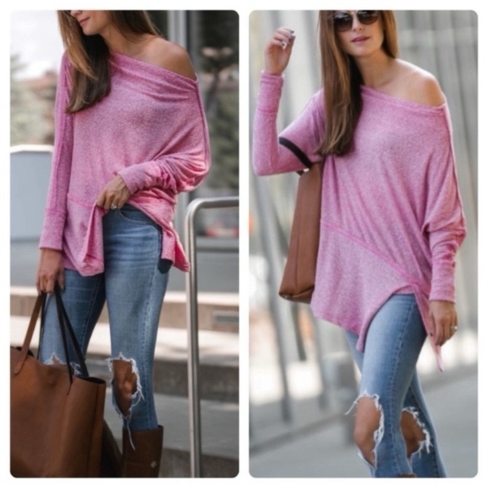 Free People We The Free Londontown Thermal Pink Cowl Neck Top